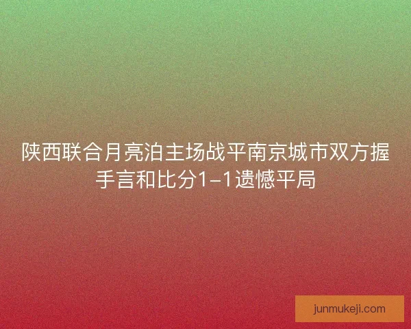陕西联合月亮泊主场战平南京城市双方握手言和比分1-1遗憾平局
