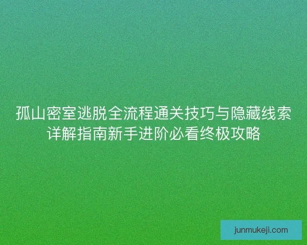 孤山密室逃脱全流程通关技巧与隐藏线索详解指南新手进阶必看终极攻略
