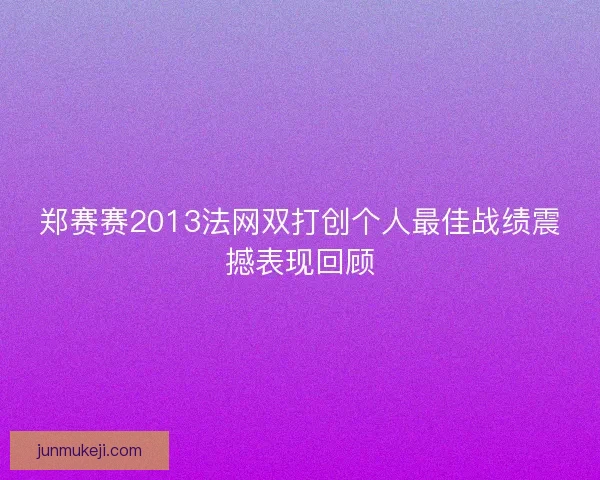郑赛赛2013法网双打创个人最佳战绩震撼表现回顾