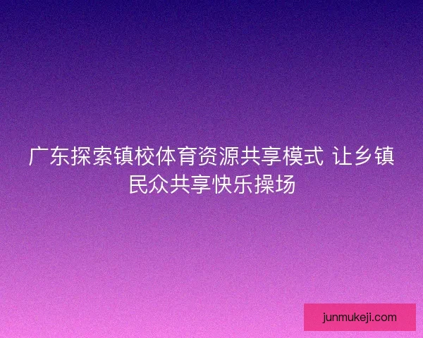 广东探索镇校体育资源共享模式 让乡镇民众共享快乐操场